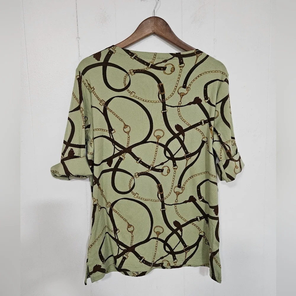 NWT Lauren Ralph Lauren Belting-Print Cotton Boatneck Tee / Size 1X - Picture 5 of 7